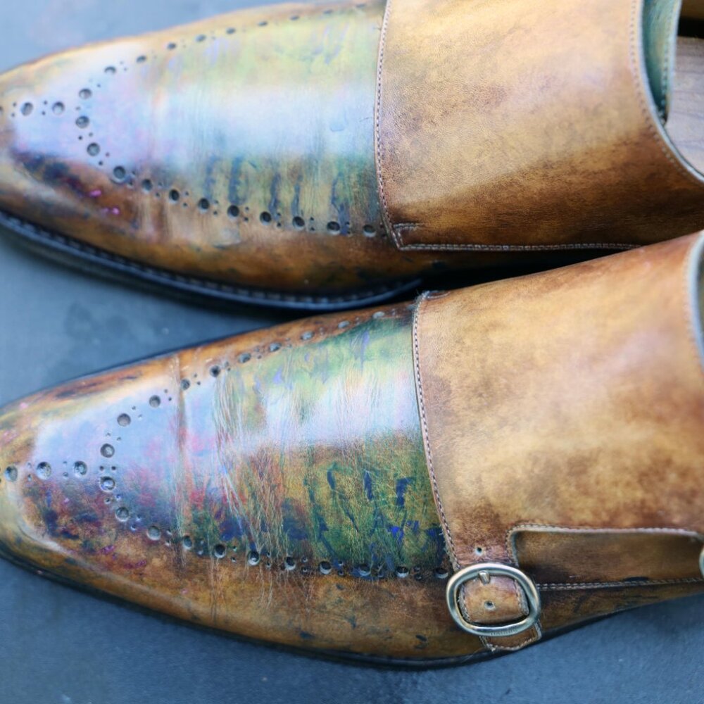 Calzoleria Harris 9 Multicolor Double Monk Cap Toe Mens Dress Shoes